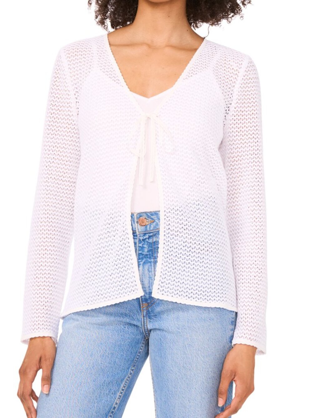 2/$30 1.State Tie-Front Pointelle Cardigan White Small #A3860